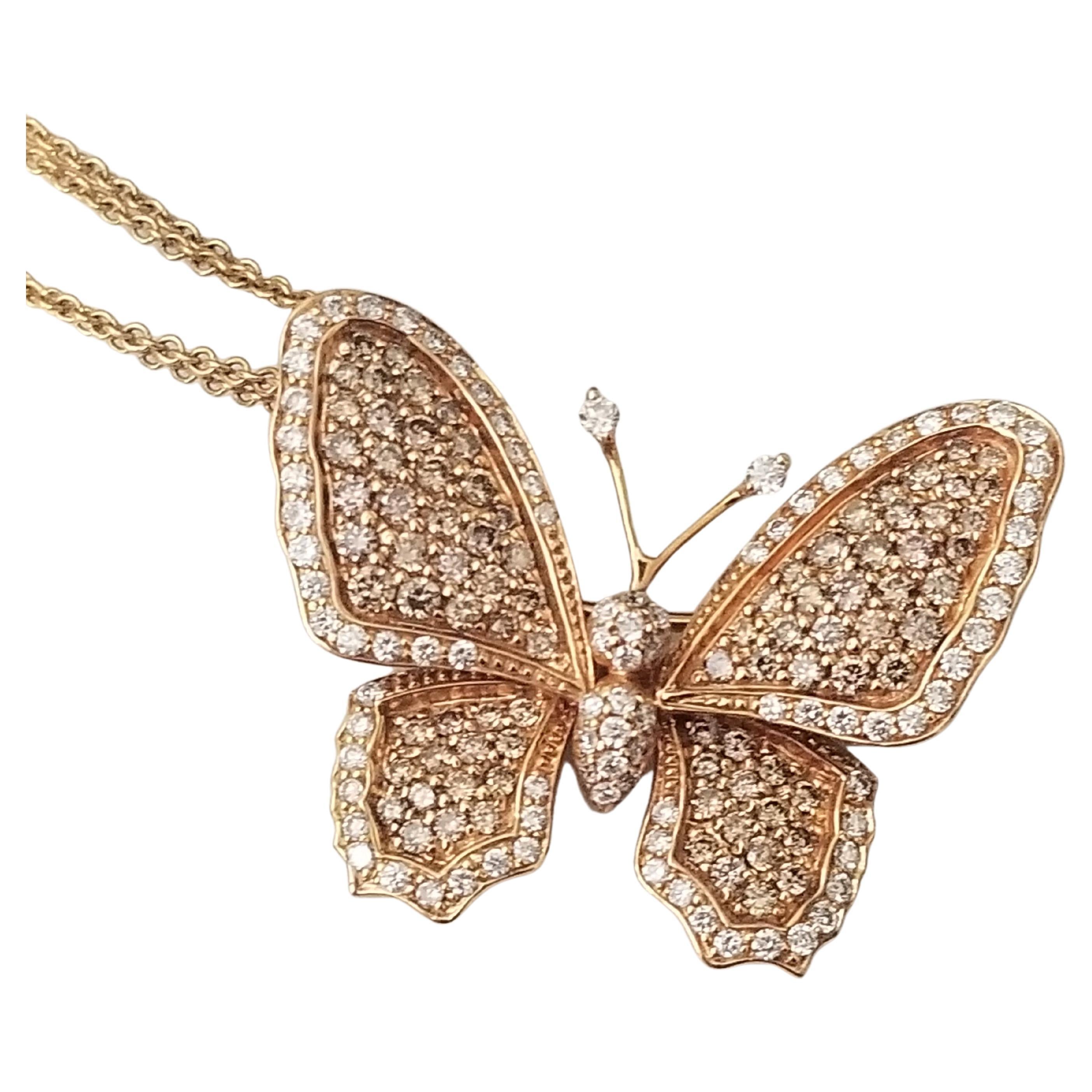 Diamant-verzierte Schmetterlingsbrosche / Halskette im Angebot