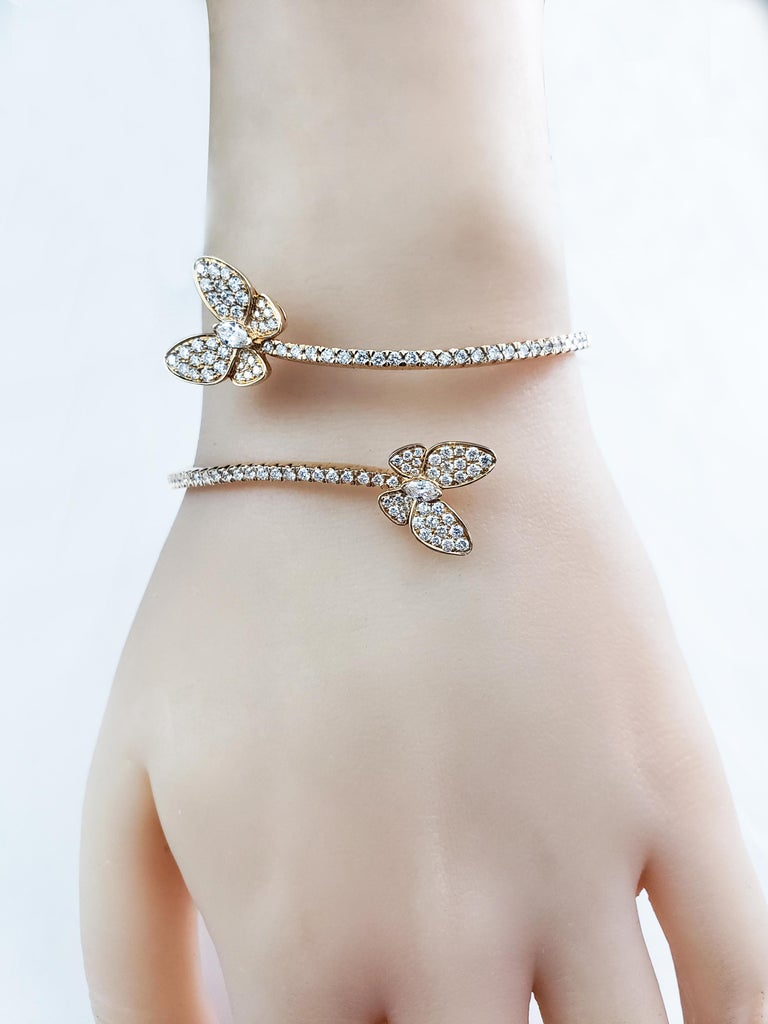 Diamond Encrusted Butterfly Flexible Bangle Bracelet For Sale at 1stdibs