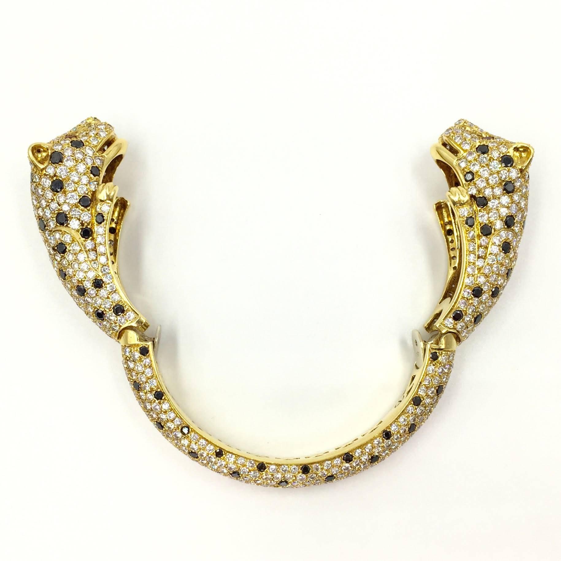 Modern  Diamond Encrusted Cheetah Cuff 18 Karat Yellow Gold  Bracelet 