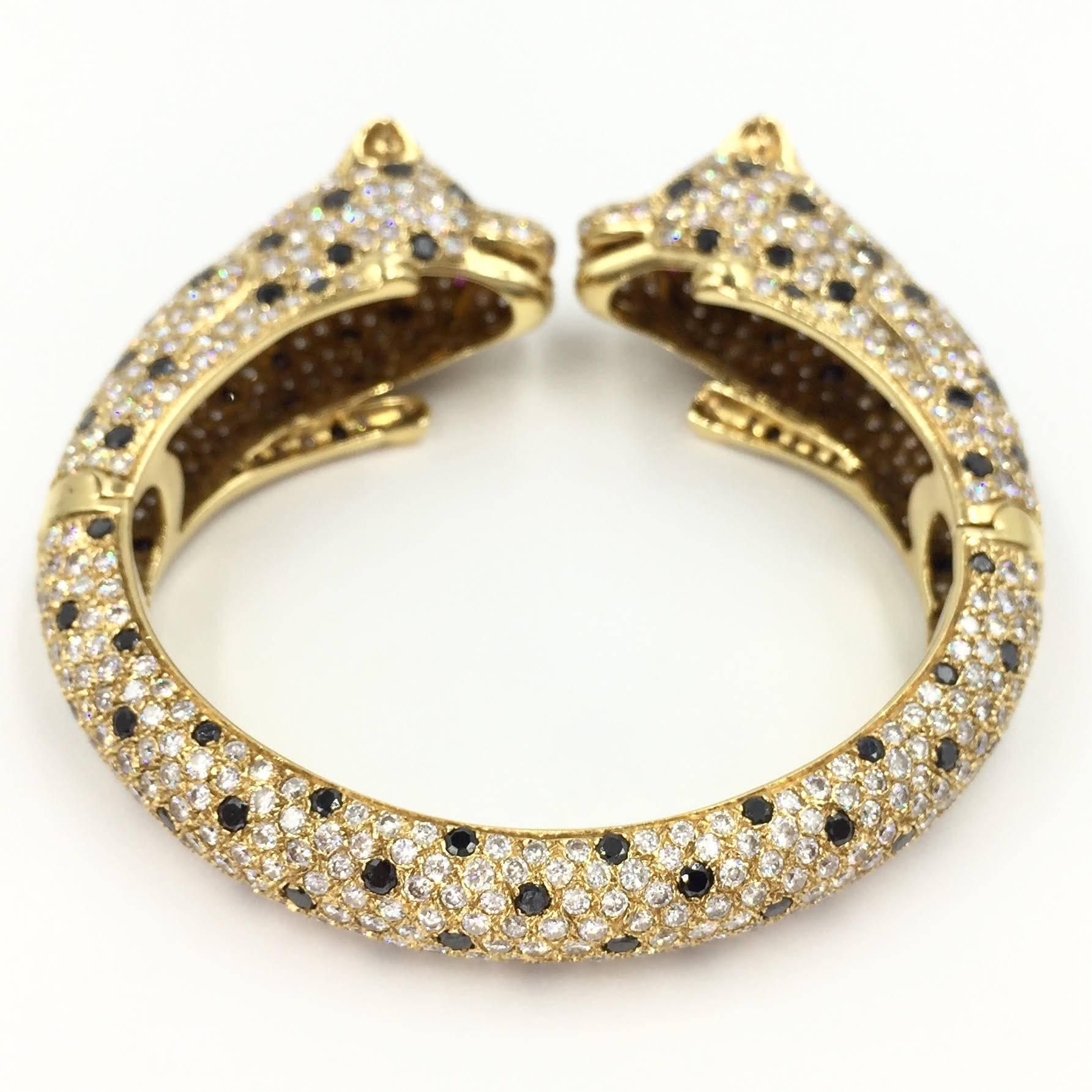  Diamond Encrusted Cheetah Cuff 18 Karat Yellow Gold  Bracelet  In Excellent Condition In Pikesville, MD