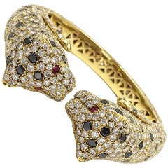 Diamond Encrusted Cheetah Cuff 18 Karat Yellow Gold  Bracelet