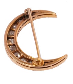 19th Century Antique Diamond encrusted Crescent Moon Brooch