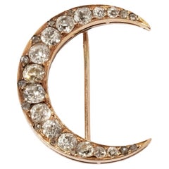  19ème siècle Antiquité Broche Croissant de Lune incrustée de diamants