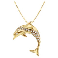 Halskette mit Diamanten besetztem Delphin 14k Gelbgold