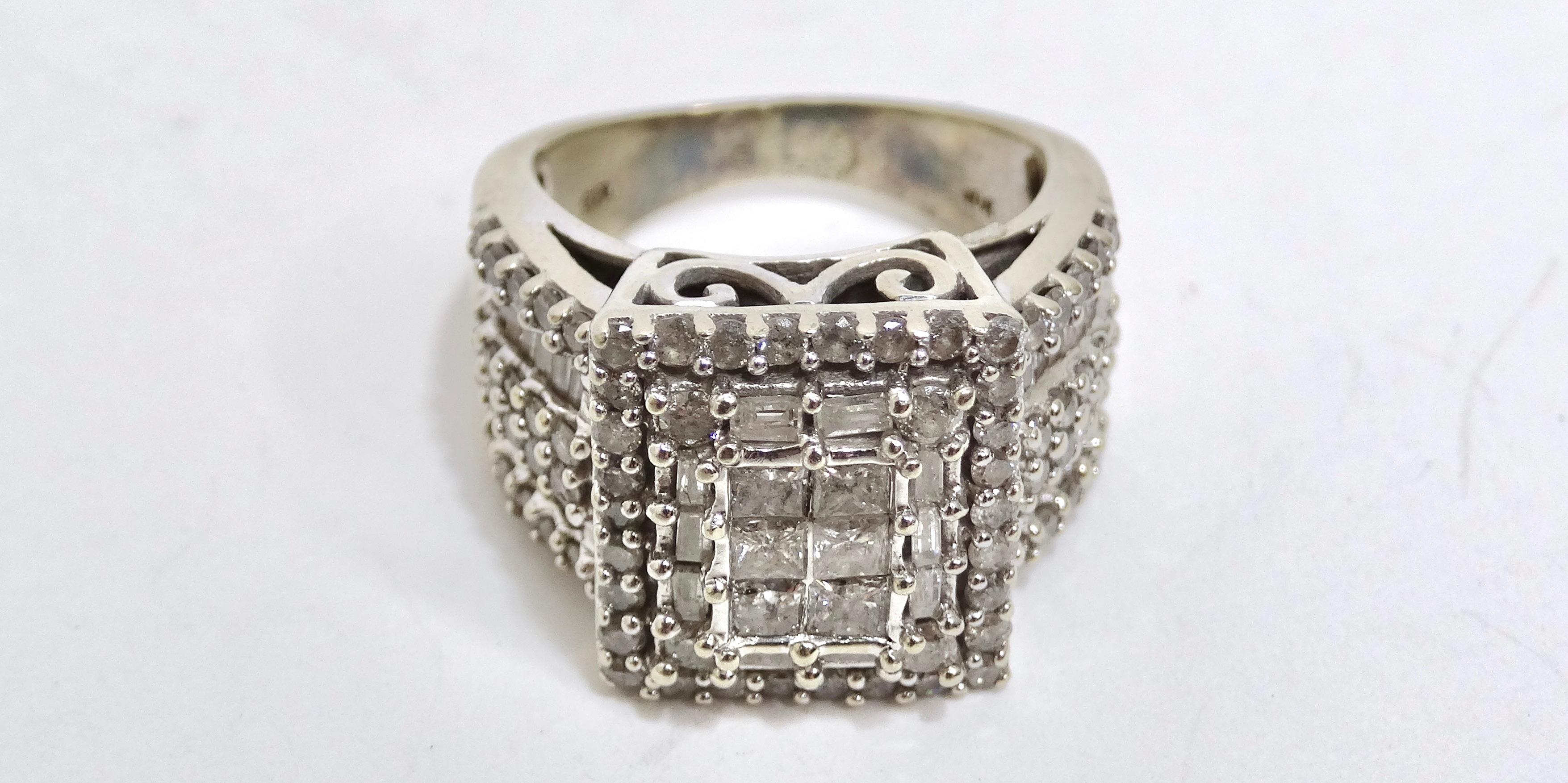 Who doesn't love sparkle? You will make a statement in this extravagant and chunky art-deco style ring from the 1930's. Art deco is a popular design that started in the 1930's and 1940's and often uses sleek geometric designs. This ring has stood