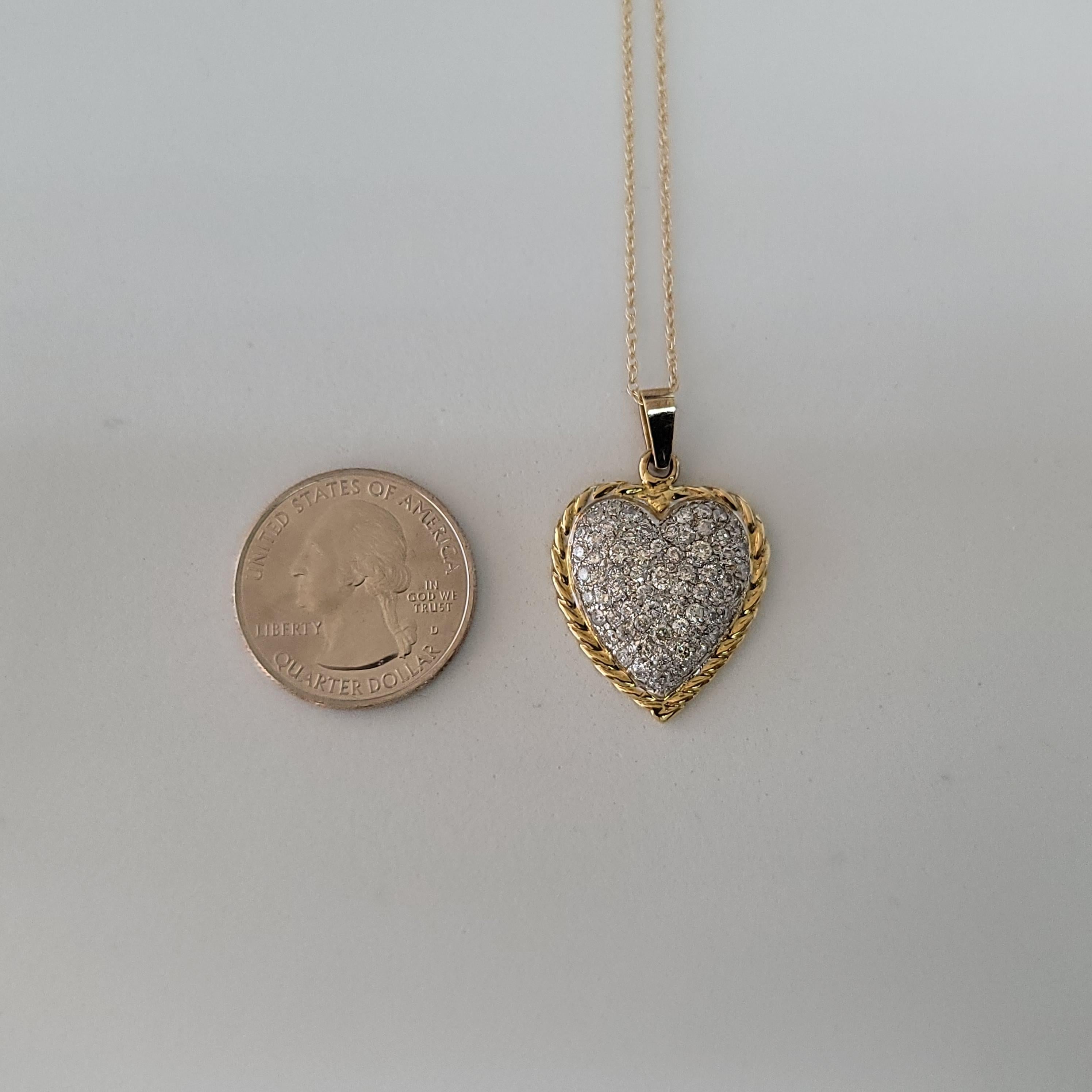 Round Cut Diamond Encrusted Heart Pendant with Rope Outline Necklace For Sale