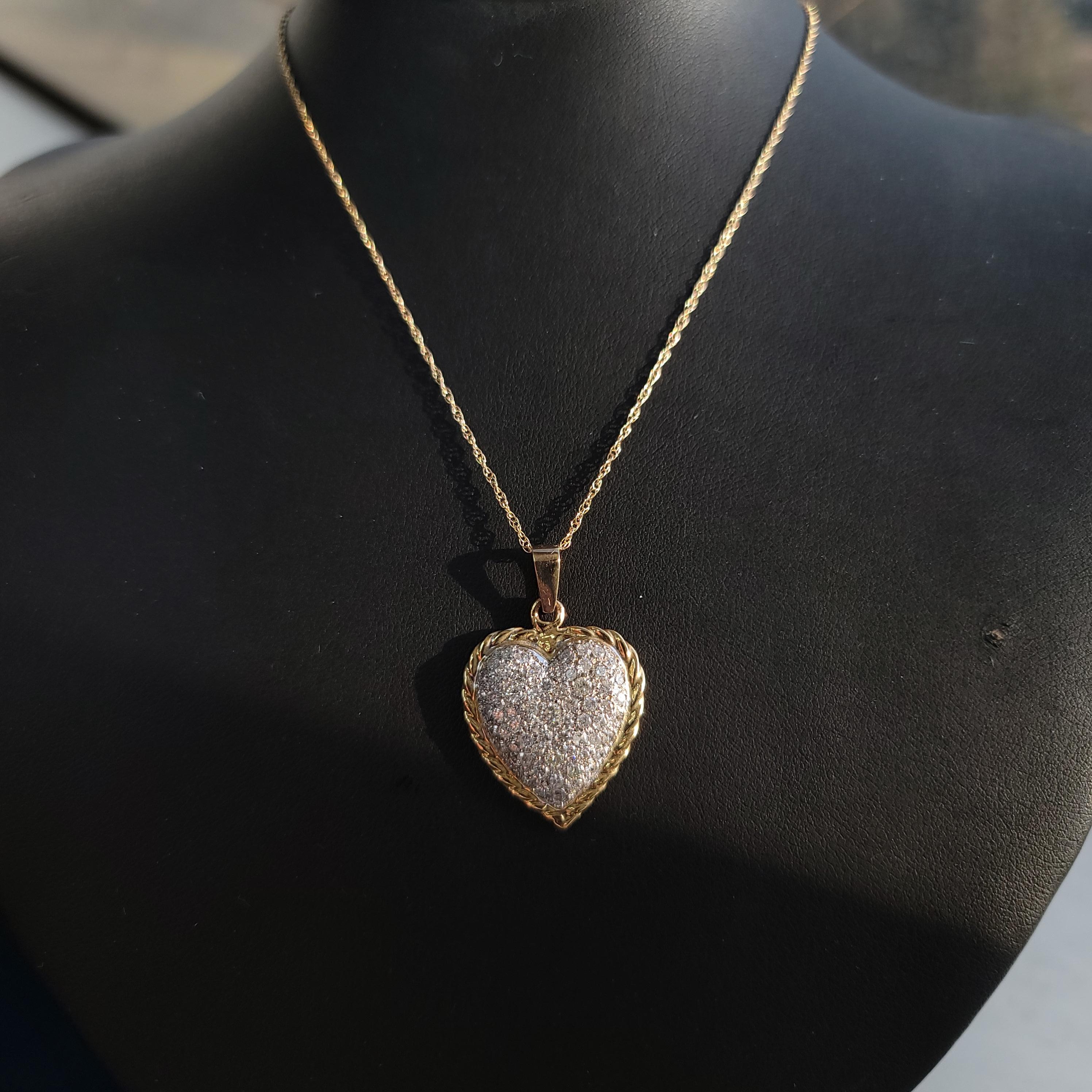 Women's Diamond Encrusted Heart Pendant with Rope Outline Necklace For Sale