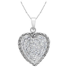 Diamant verkrustete Herz mit Seil Trim 1,30cttw 14k Weißgold