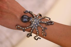 Bracciale polipo incrostato di diamanti in oro 24k e argento ossidato