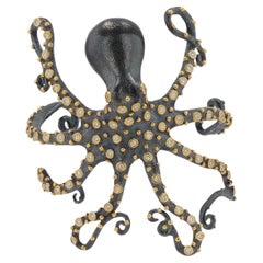 Diamond Encrusted Octopus Cuff Bracelet 24k Gold And Oxidized Silver