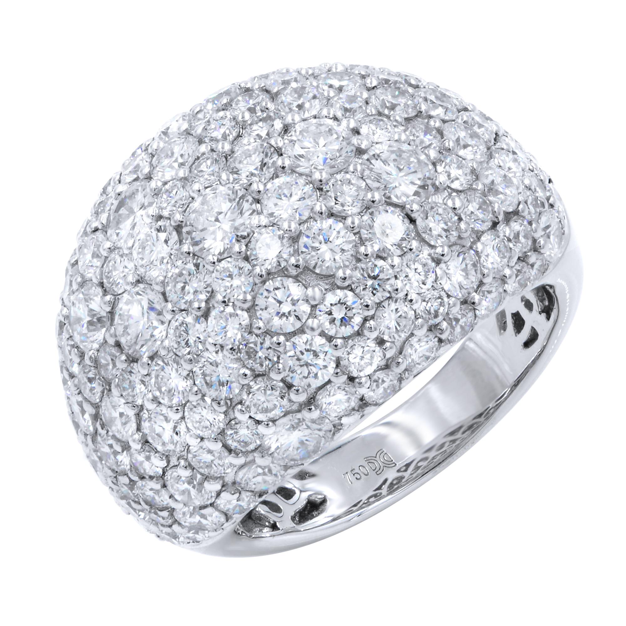 Large Pave Diamond Right Hand Ring in White Gold 4.00 Carat For Sale at