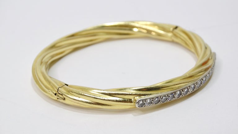 Diamond Encrusted Rope Textured Bangle For Sale at 1stDibs