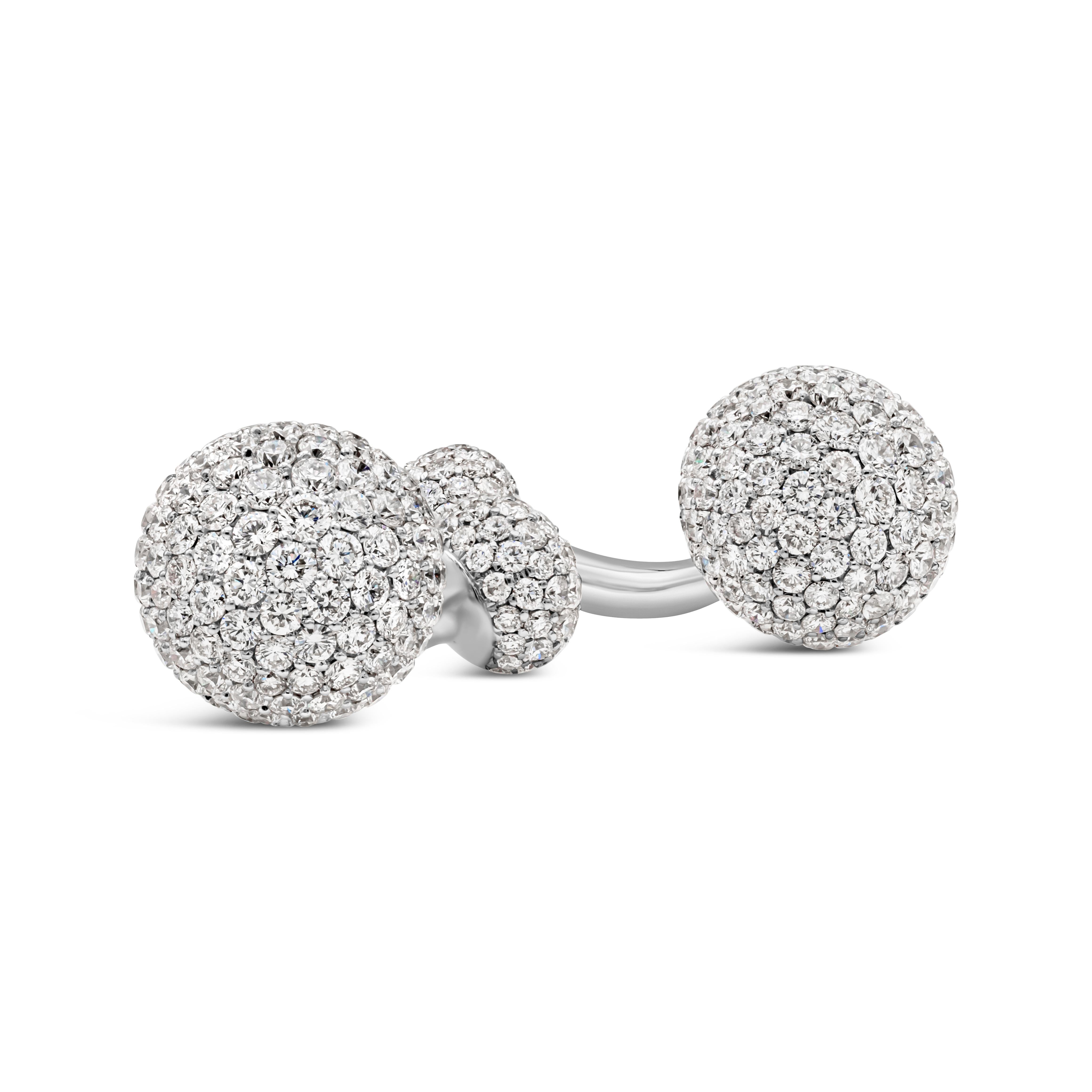 Diamond Encrusted Rounded Face White Gold Cufflinks In New Condition For Sale In New York, NY