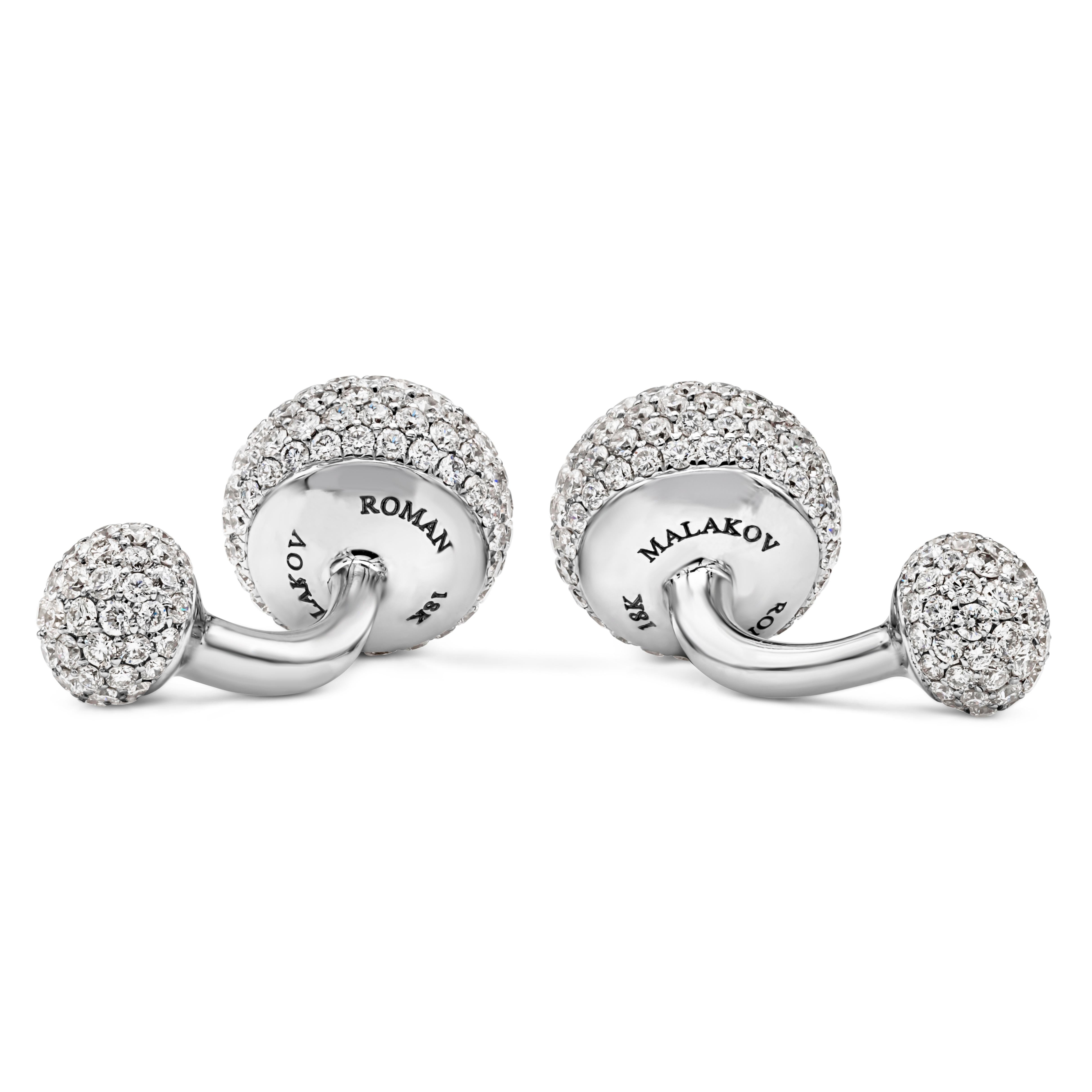 Men's Diamond Encrusted Rounded Face White Gold Cufflinks For Sale
