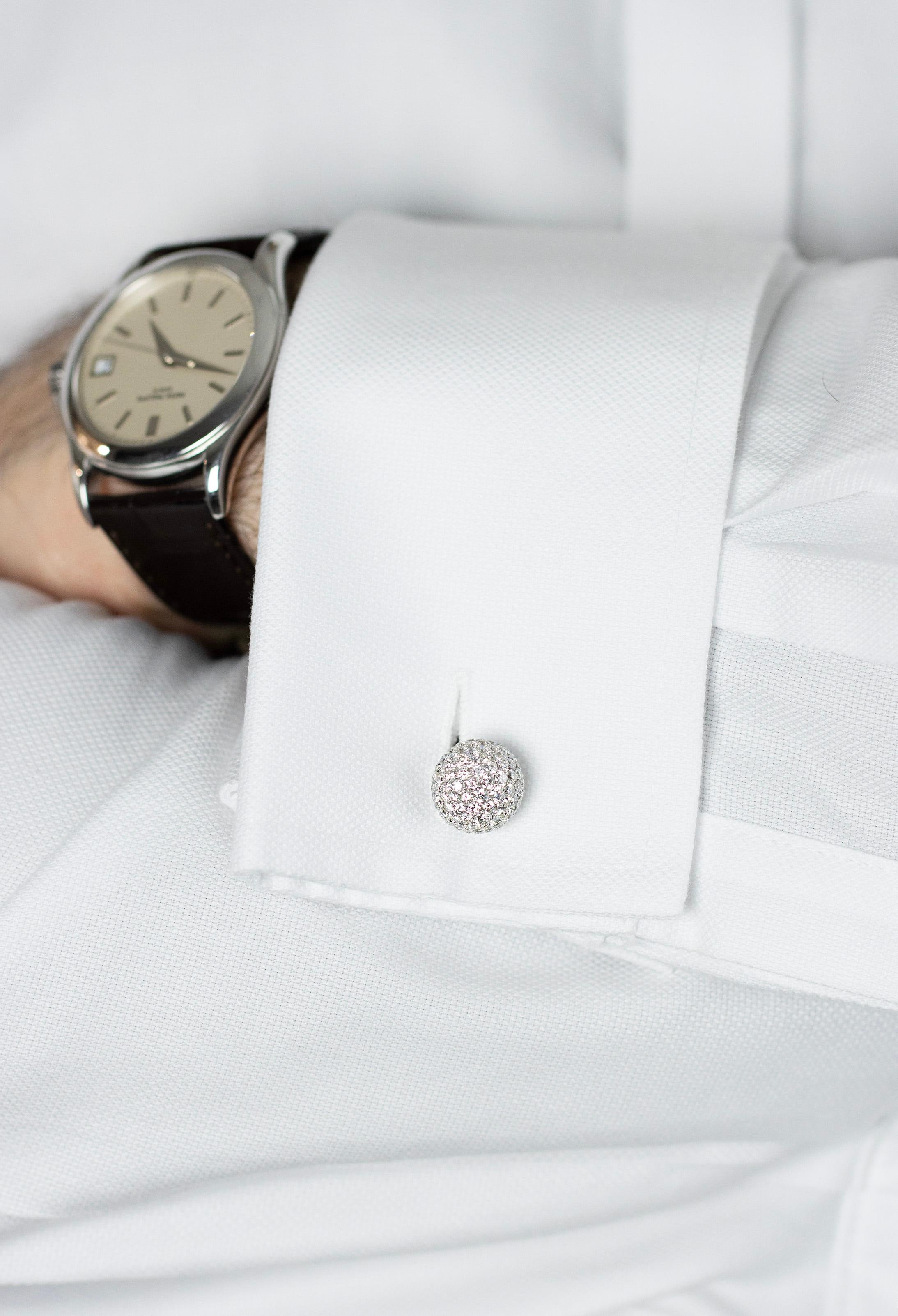 Diamond Encrusted Rounded Face White Gold Cufflinks For Sale 2