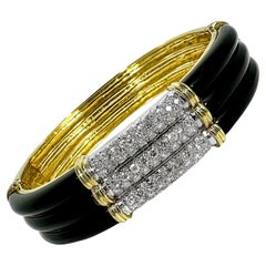 Diamond Encrusted Triple Row Bracelet With Onyx Shoulders in 18K Yellow Gold
