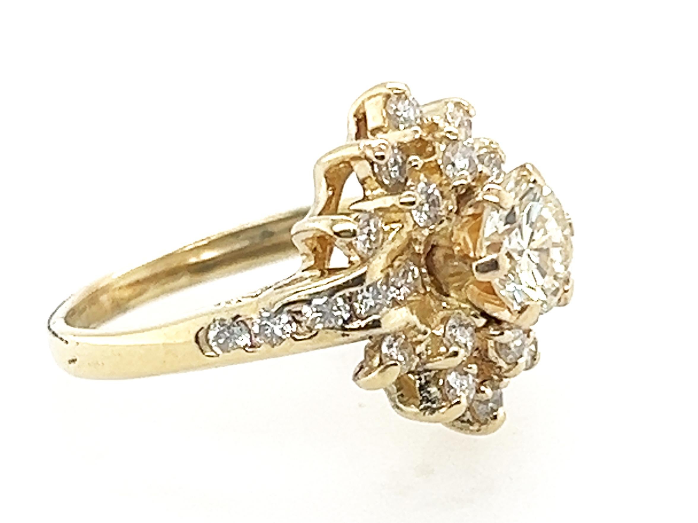 Anillo de Diamantes Cóctel Racimo 1ct Diamantes Minados Oro Amarillo 14K Corte redondo