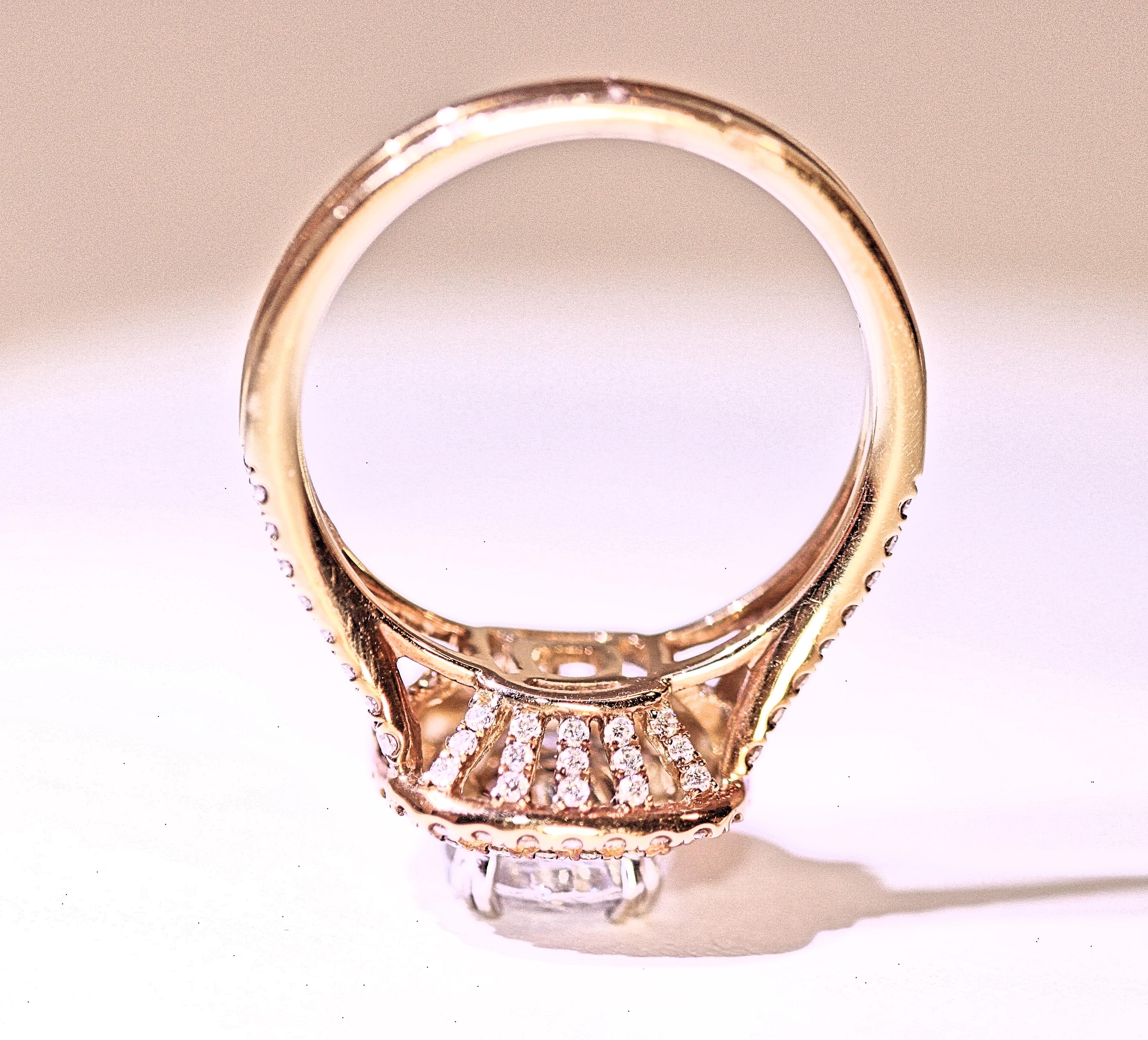 Diamond Engagement Fashion Ring 14 Karat Yellow White Gold Cubic Zirconia Center In New Condition For Sale In Melbourne, FL