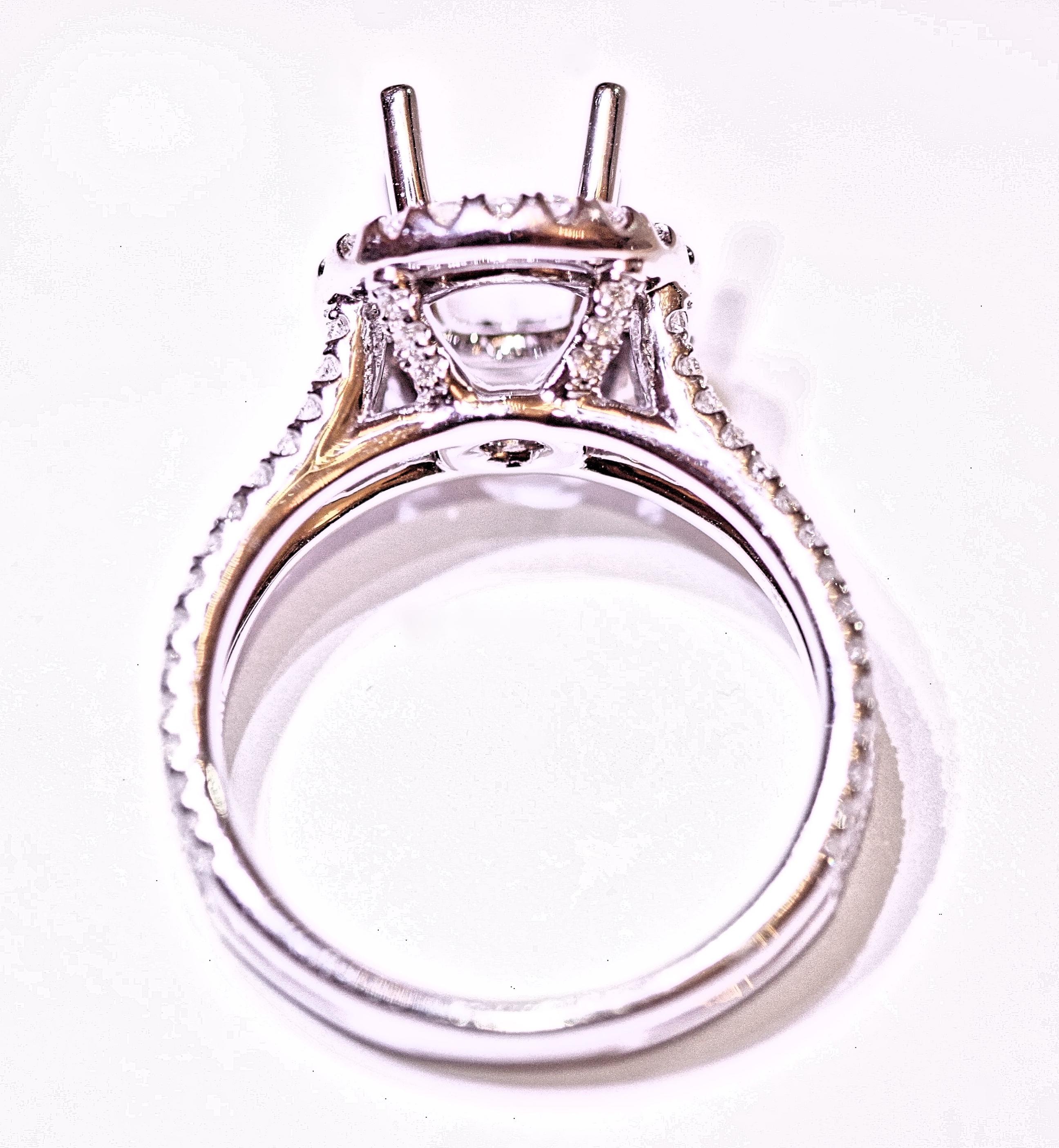 Round Cut Diamond Engagement Fashion Ring 18 Karat White Gold .58 Carat Total Weight For Sale