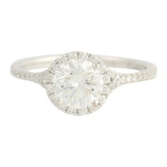 Diamond Engagement Ring, 14 Karat White Gold Halo GIA Solitaire 1.52 Carat