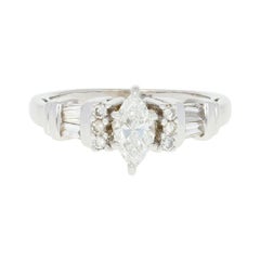 Vintage Diamond Engagement Ring, 14 Karat White Gold Marquise Brilliant .75 Carat