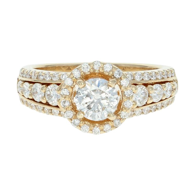 Diamond Engagement Ring, 14 Karat Yellow Gold Halo 1.35 Carat