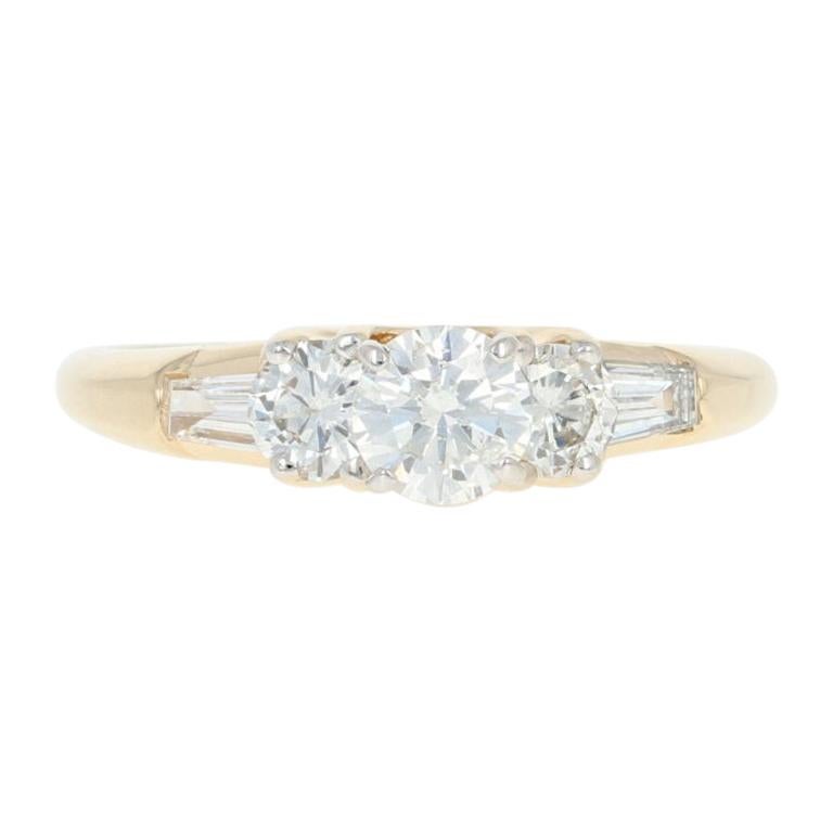 Diamond Engagement Ring, 14 Karat Yellow Gold Round Cut 1.11 Carat