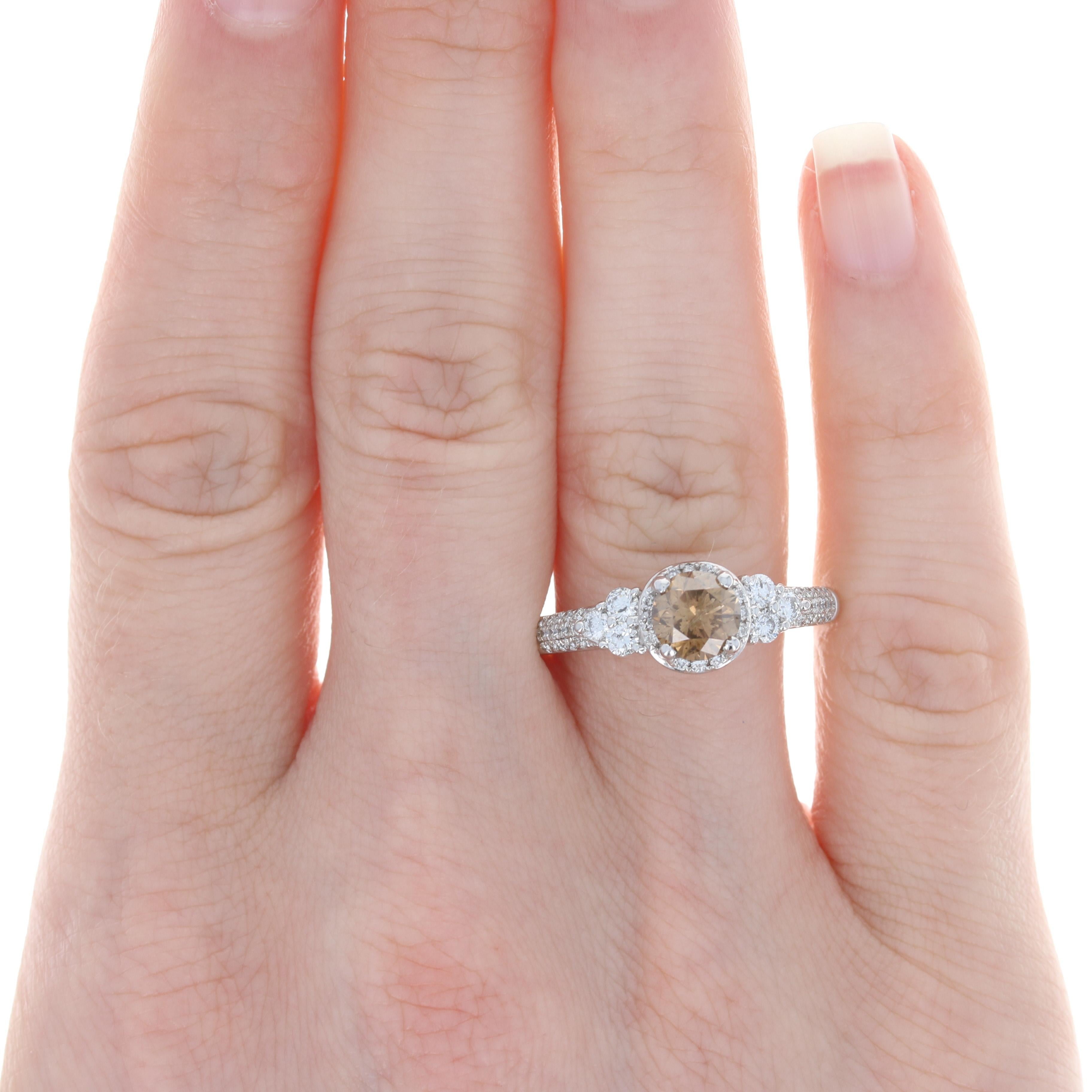 For Sale:  Diamond Engagement Ring, 14k White Gold Fancy Brown & White Genuine 1.54ctw 2