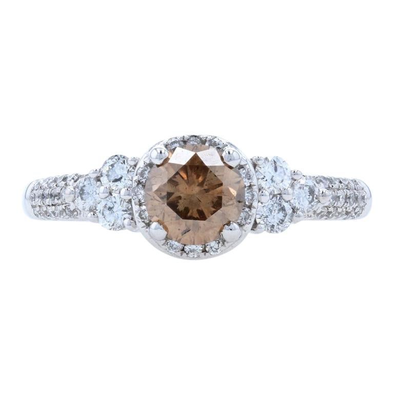Diamond Engagement Ring, 14k White Gold Fancy Brown & White Genuine 1.54ctw