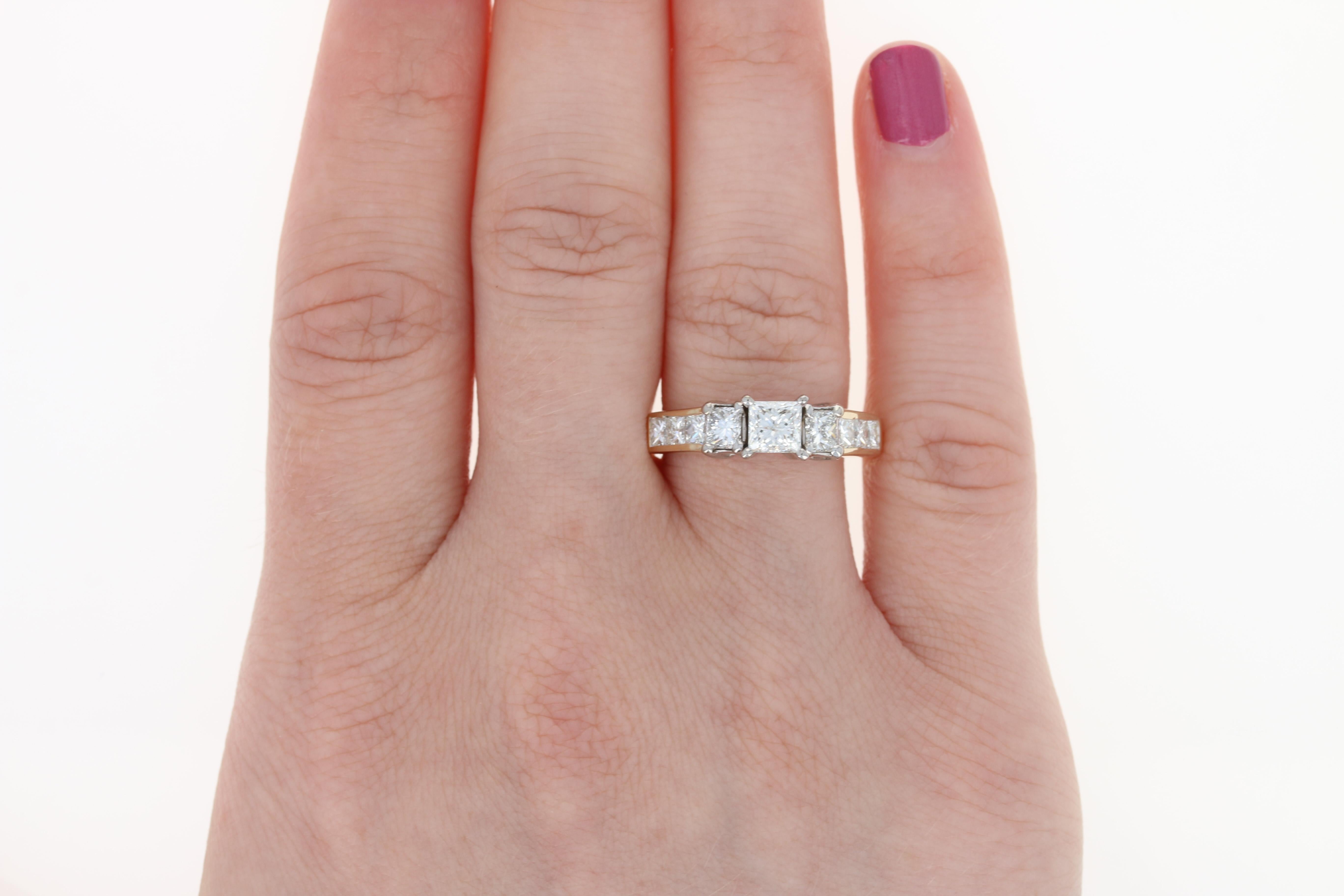 Women's Diamond Engagement Ring, 14 Karat Yellow Gold Princess Cut 1.91 Carat