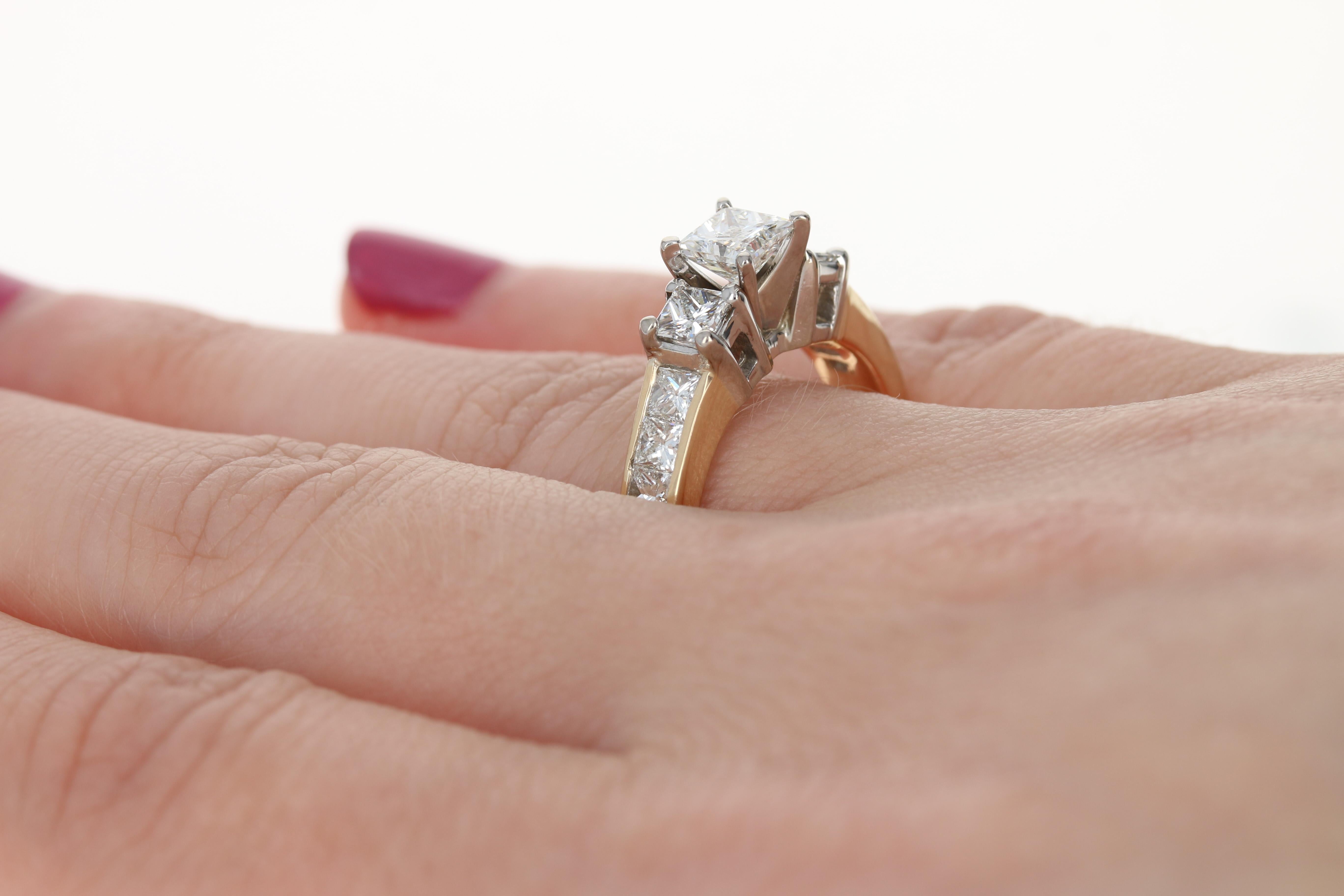 Diamond Engagement Ring, 14 Karat Yellow Gold Princess Cut 1.91 Carat 1
