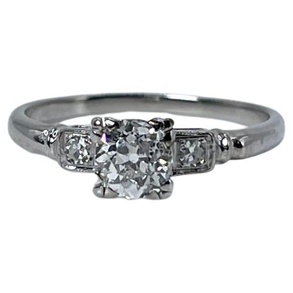 Diamond Engagement Ring 14kt White Gold Diamond Ring Old Mine Center Diamond