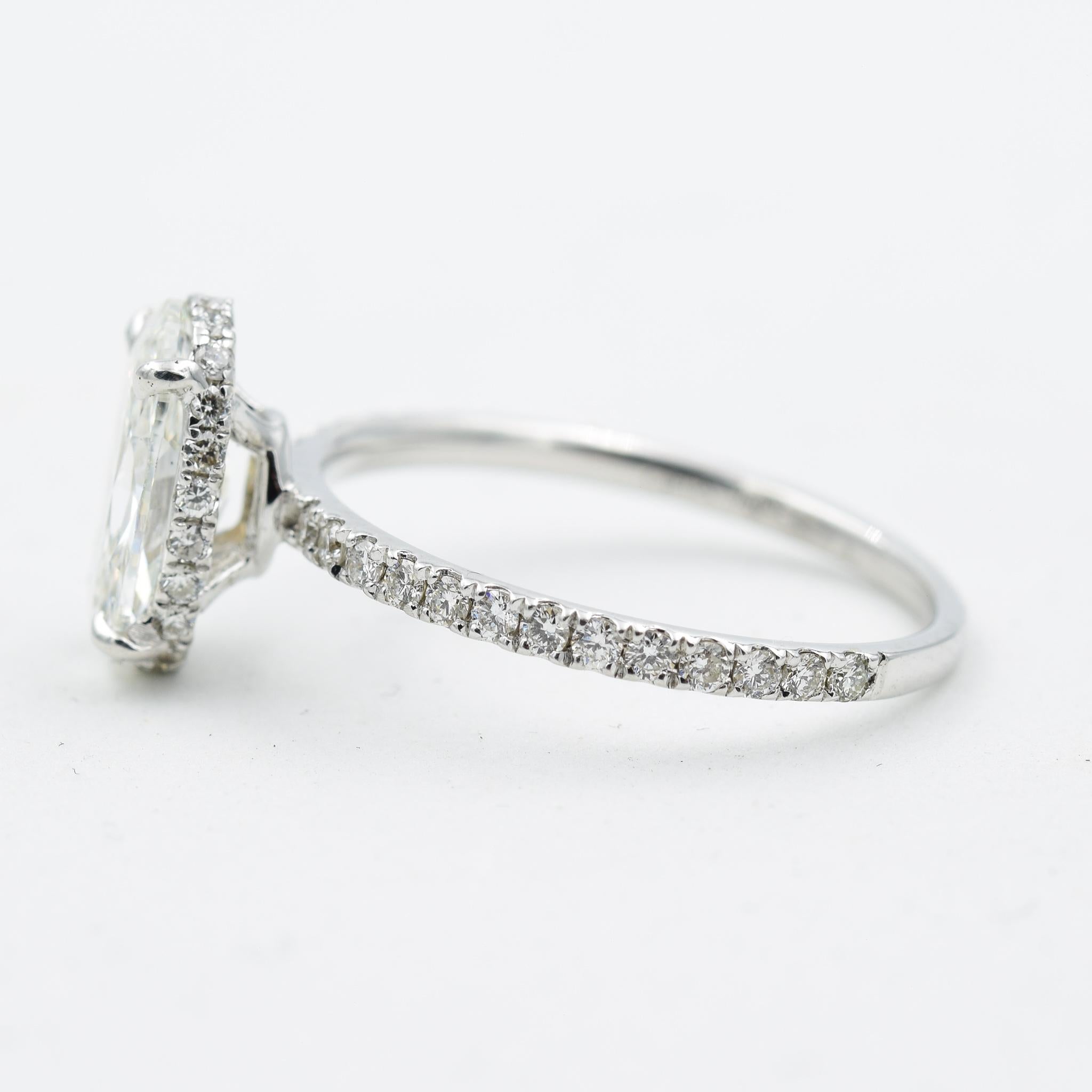 Diamond Ring 1.51 Carat Oval G I1 0.35 Carat Diamond Setting 18 Karat White Gold In New Condition In Carmel, IN