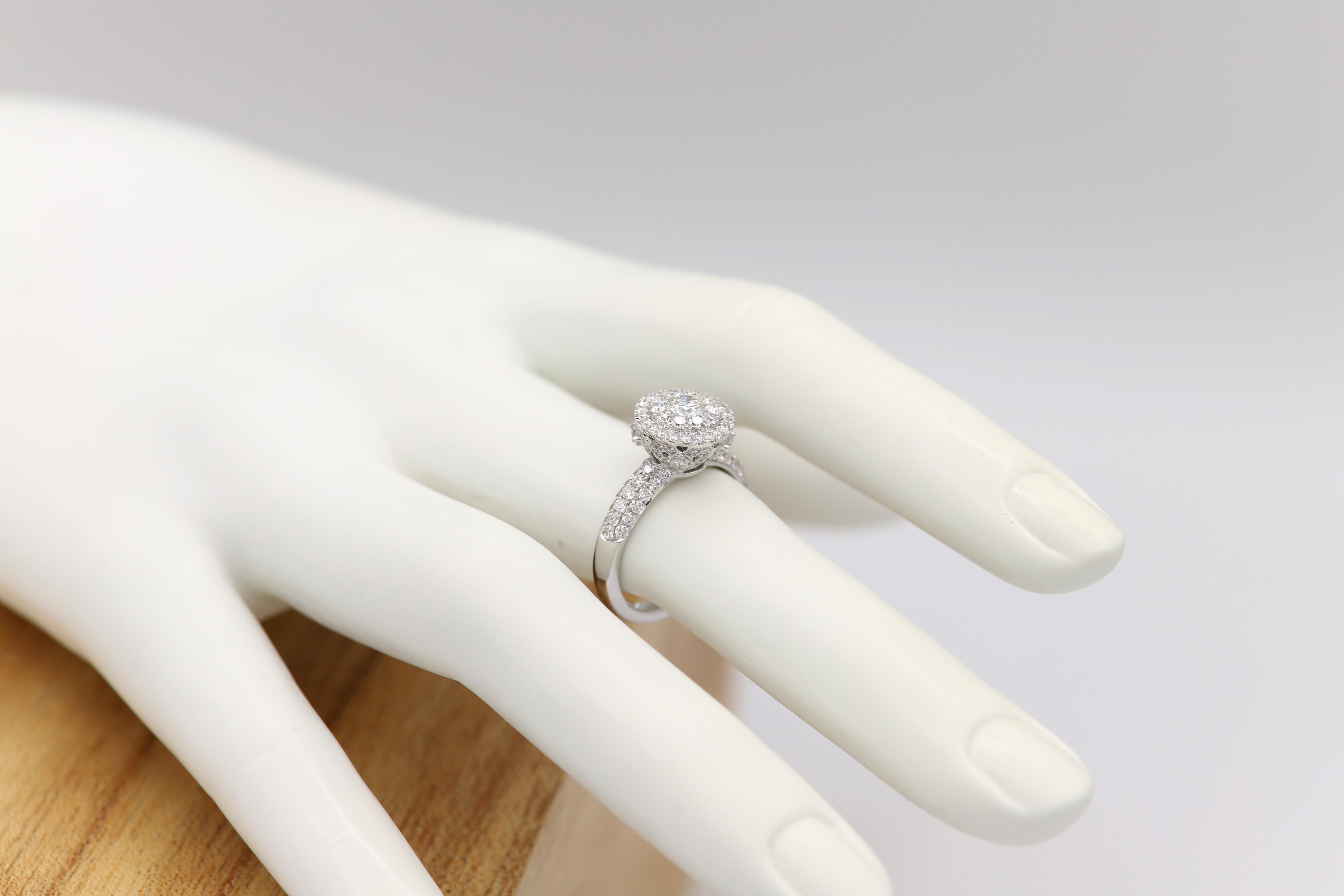 Diamond Engagement Ring 18 Karat White Gold Cluster Diamond Ring For Sale 5