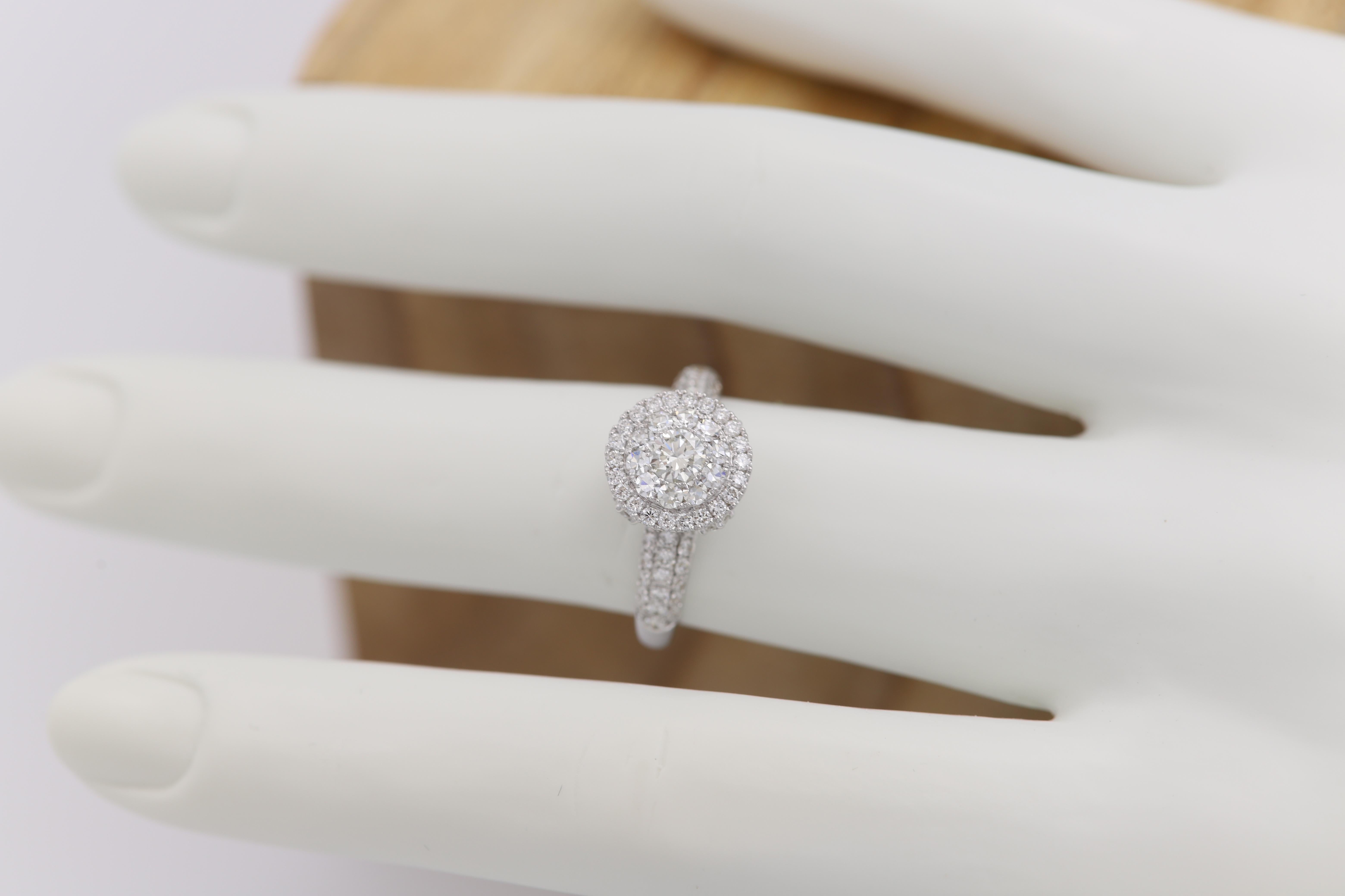 Diamond Engagement Ring 18 Karat White Gold Cluster Diamond Ring For Sale 6