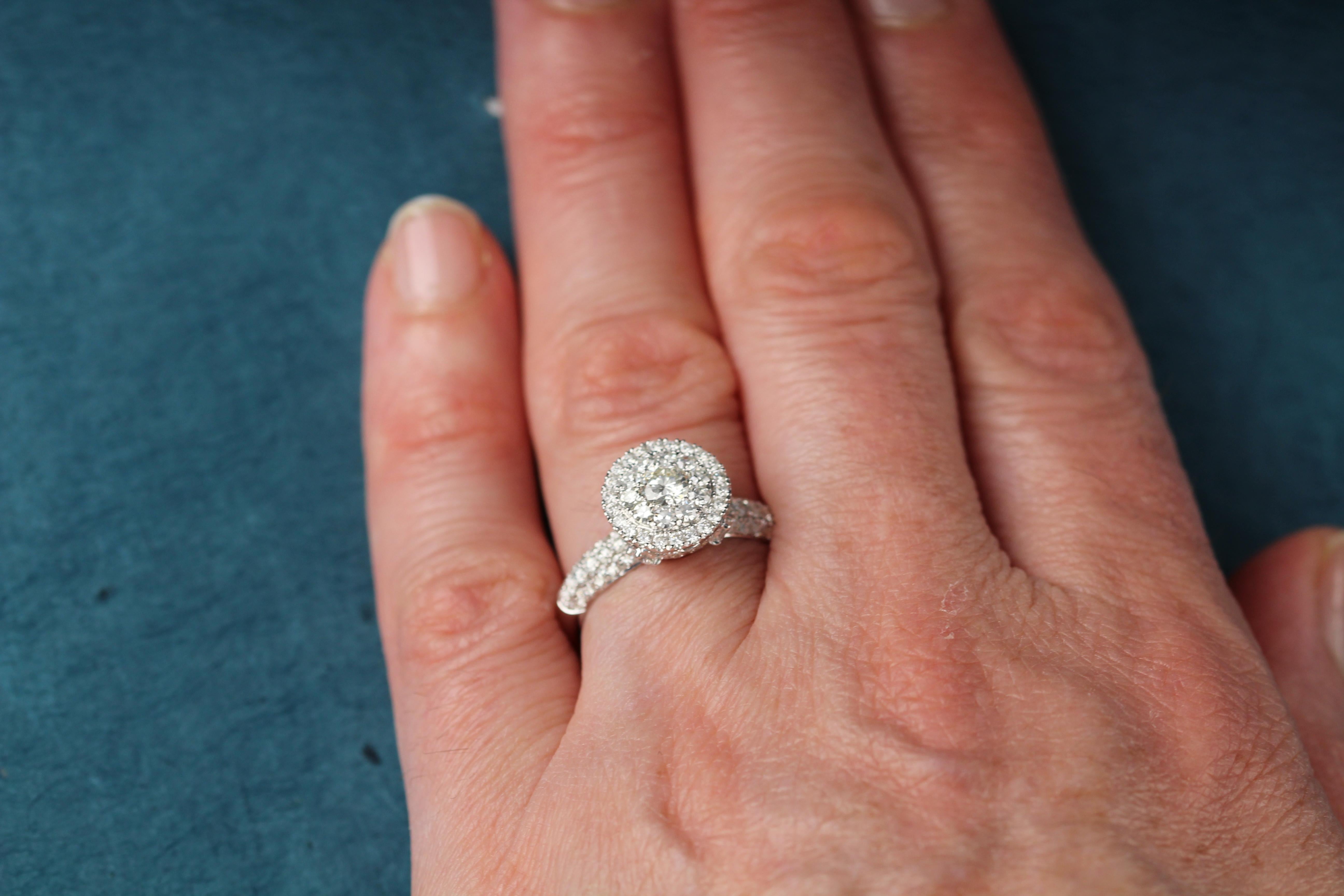 Diamond Engagement Ring 18 Karat White Gold Cluster Diamond Ring For Sale 7
