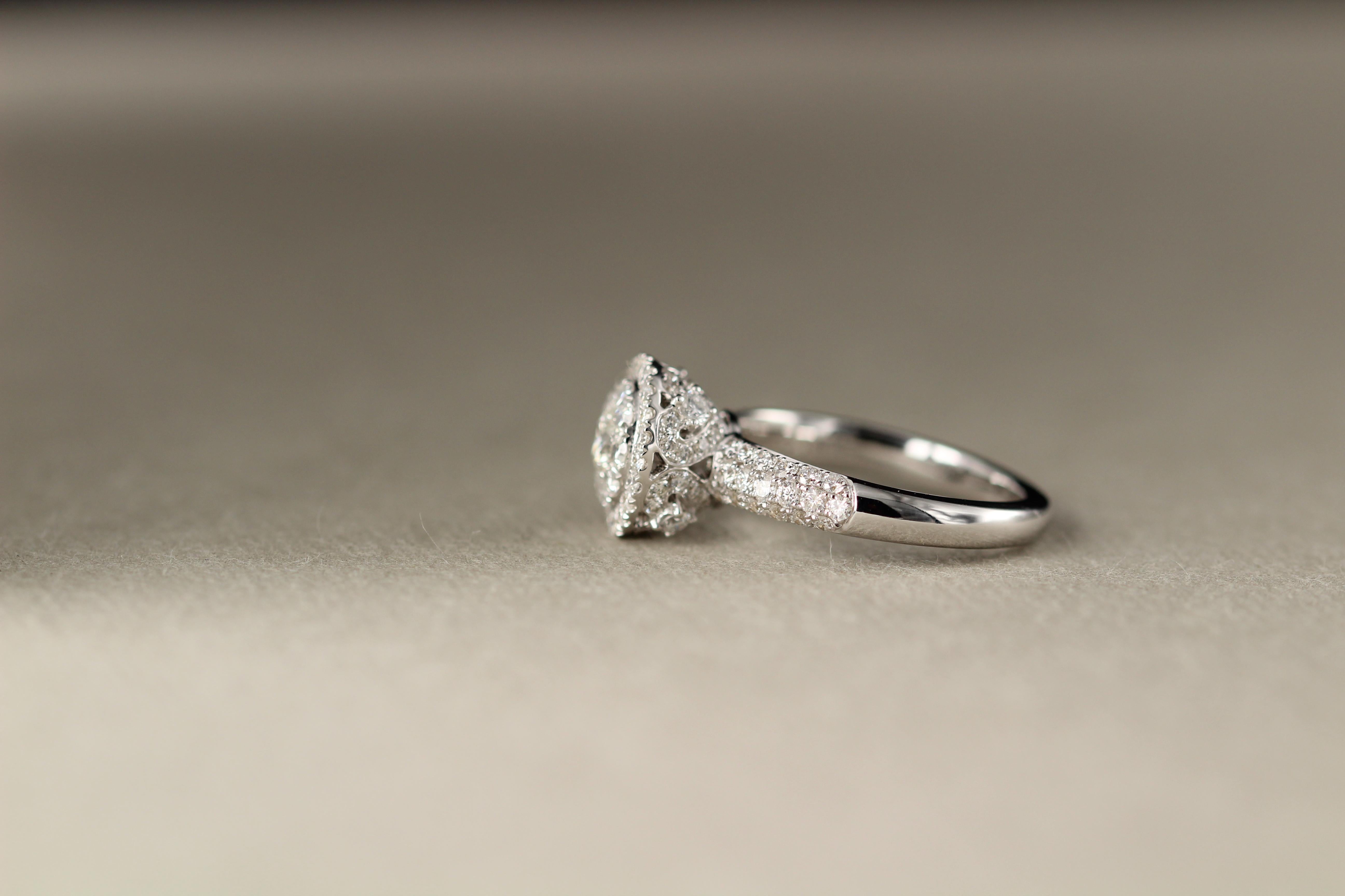 Diamond Engagement Ring 18 Karat White Gold Cluster Diamond Ring For Sale 8