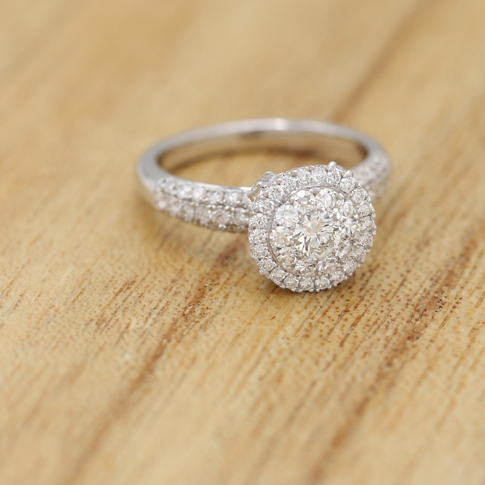 Diamond Engagement Ring 18 Karat White Gold Cluster Diamond Ring For Sale 2