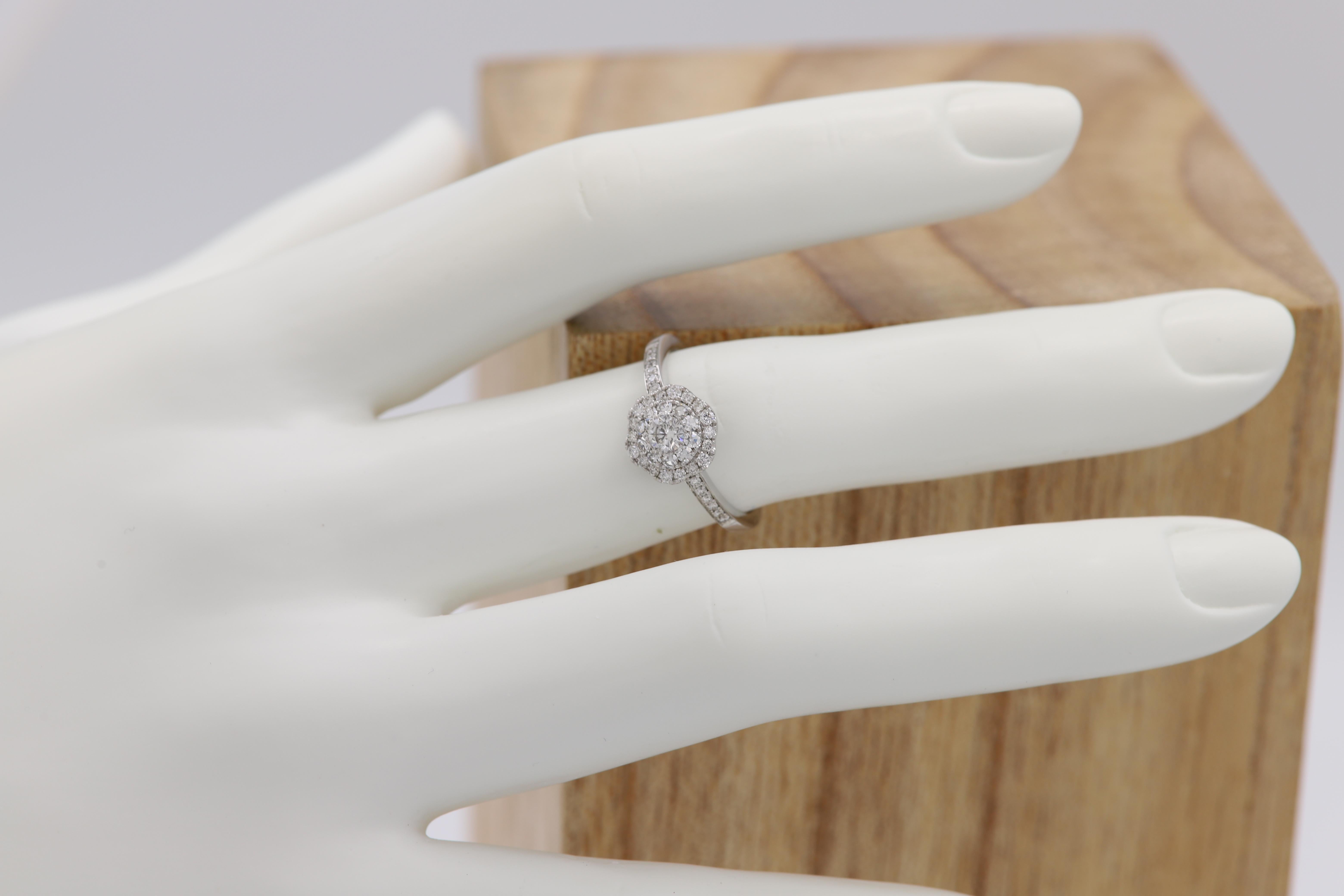 Diamond Engagement Ring 18 Karat White Gold Cluster Diamond Ring For Sale 2