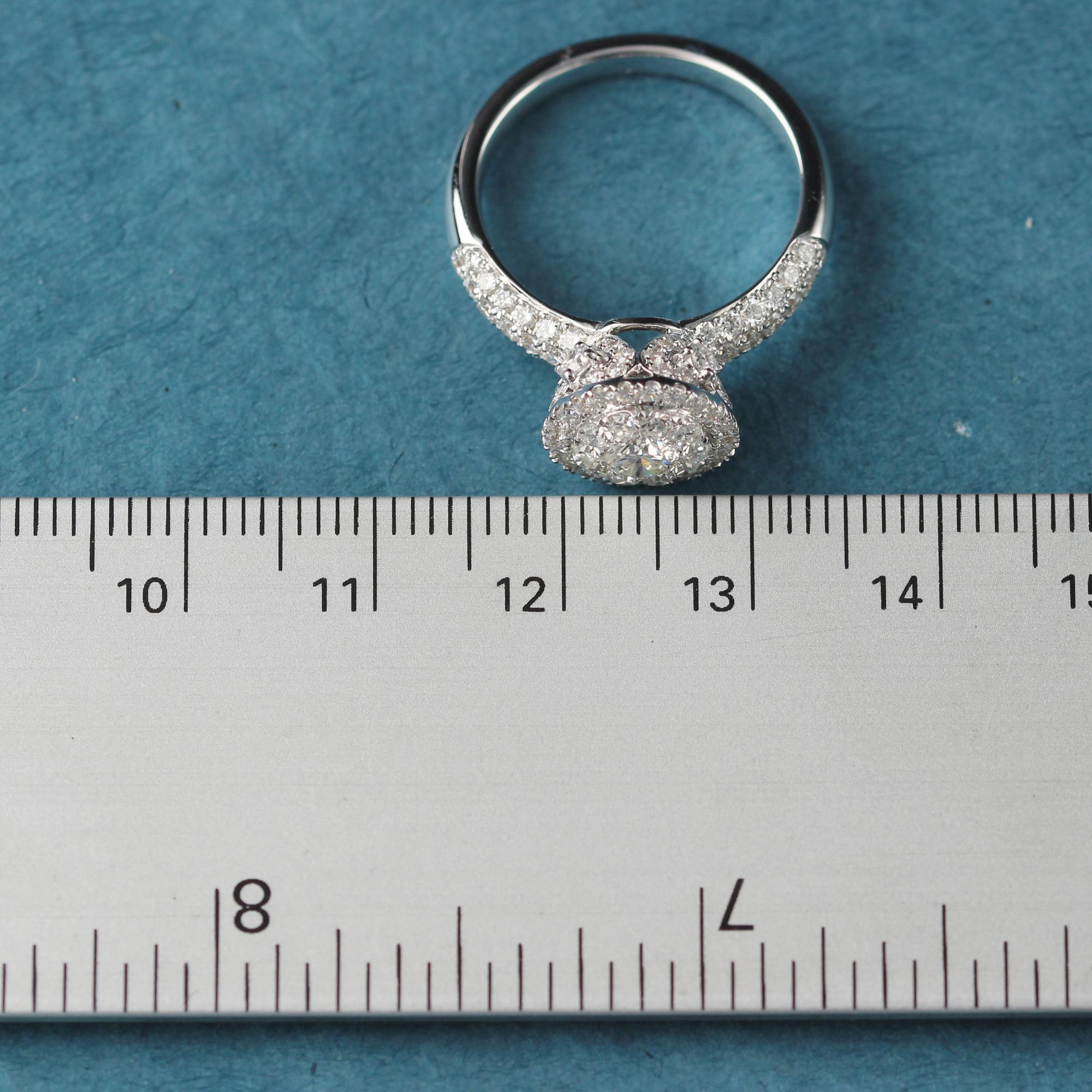 Diamond Engagement Ring 18 Karat White Gold Cluster Diamond Ring For Sale 3