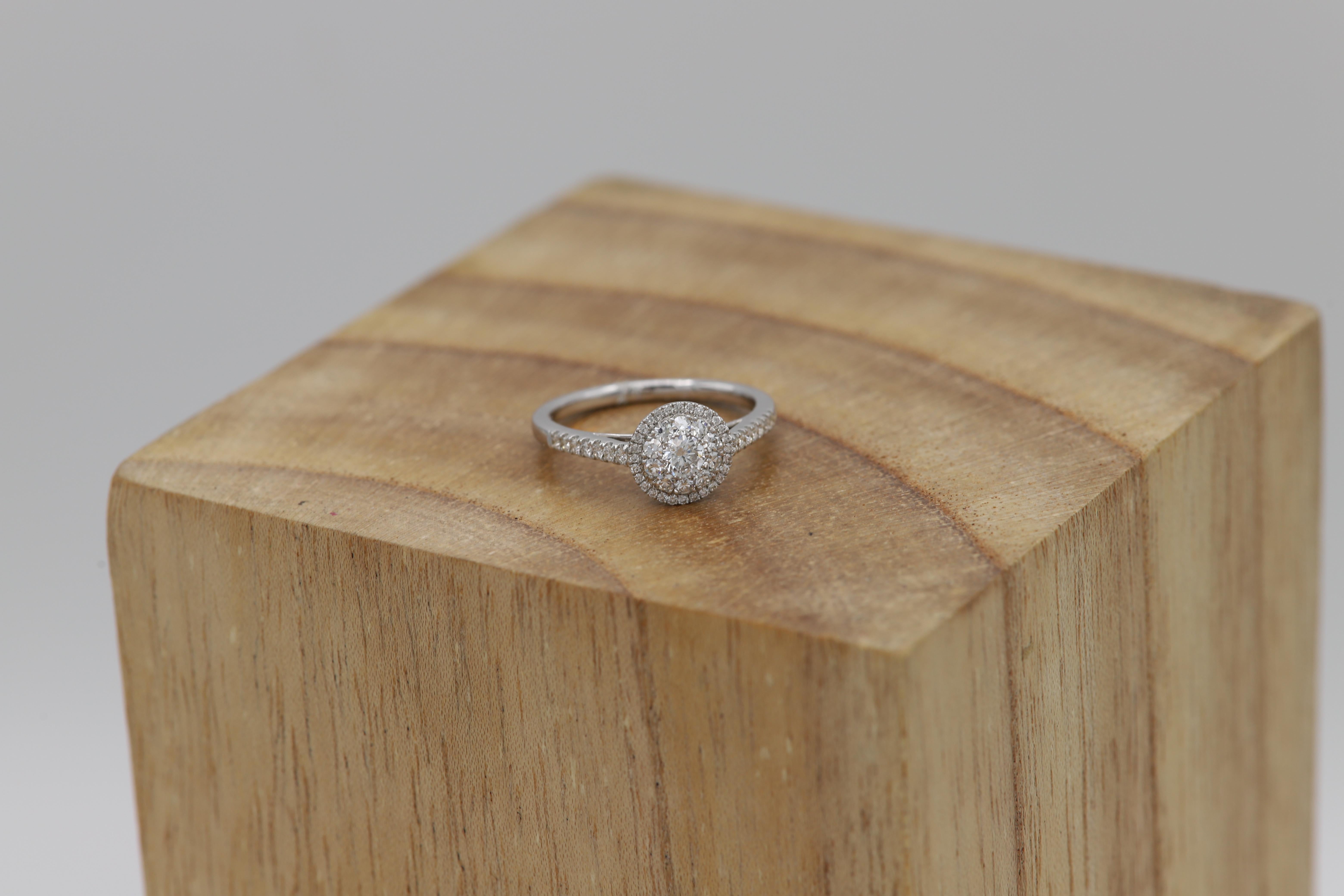 Diamond Engagement Ring 18 Karat White Gold Cluster Diamond Ring For Sale 1
