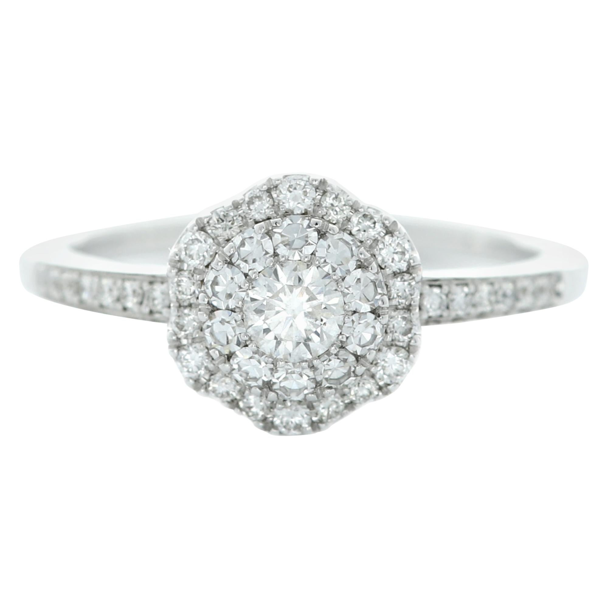 Diamond Engagement Ring 18 Karat White Gold Cluster Diamond Ring