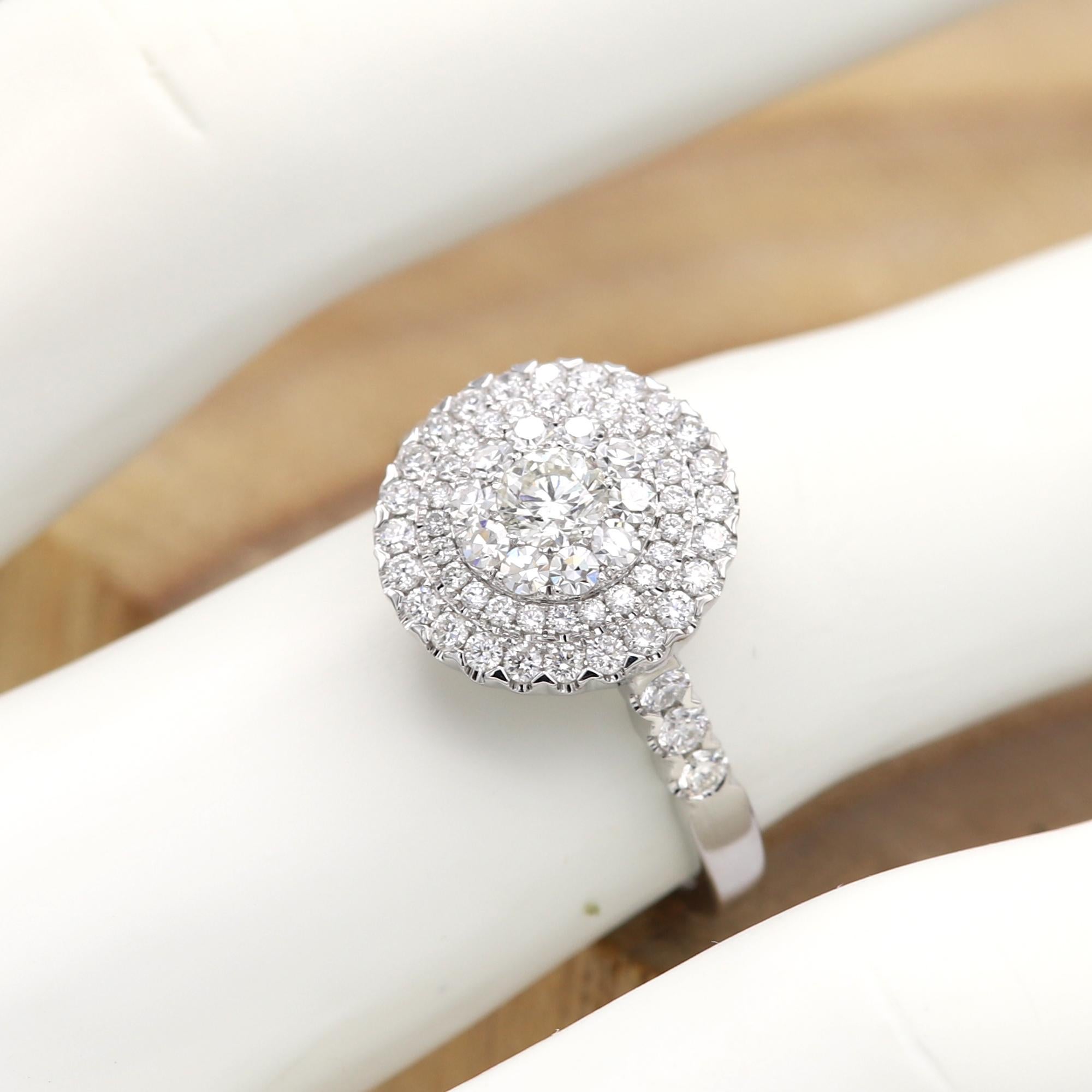 Women's Diamond Engagement Ring 18 Karat White Gold Large Cluster Diamond Ring For Sale