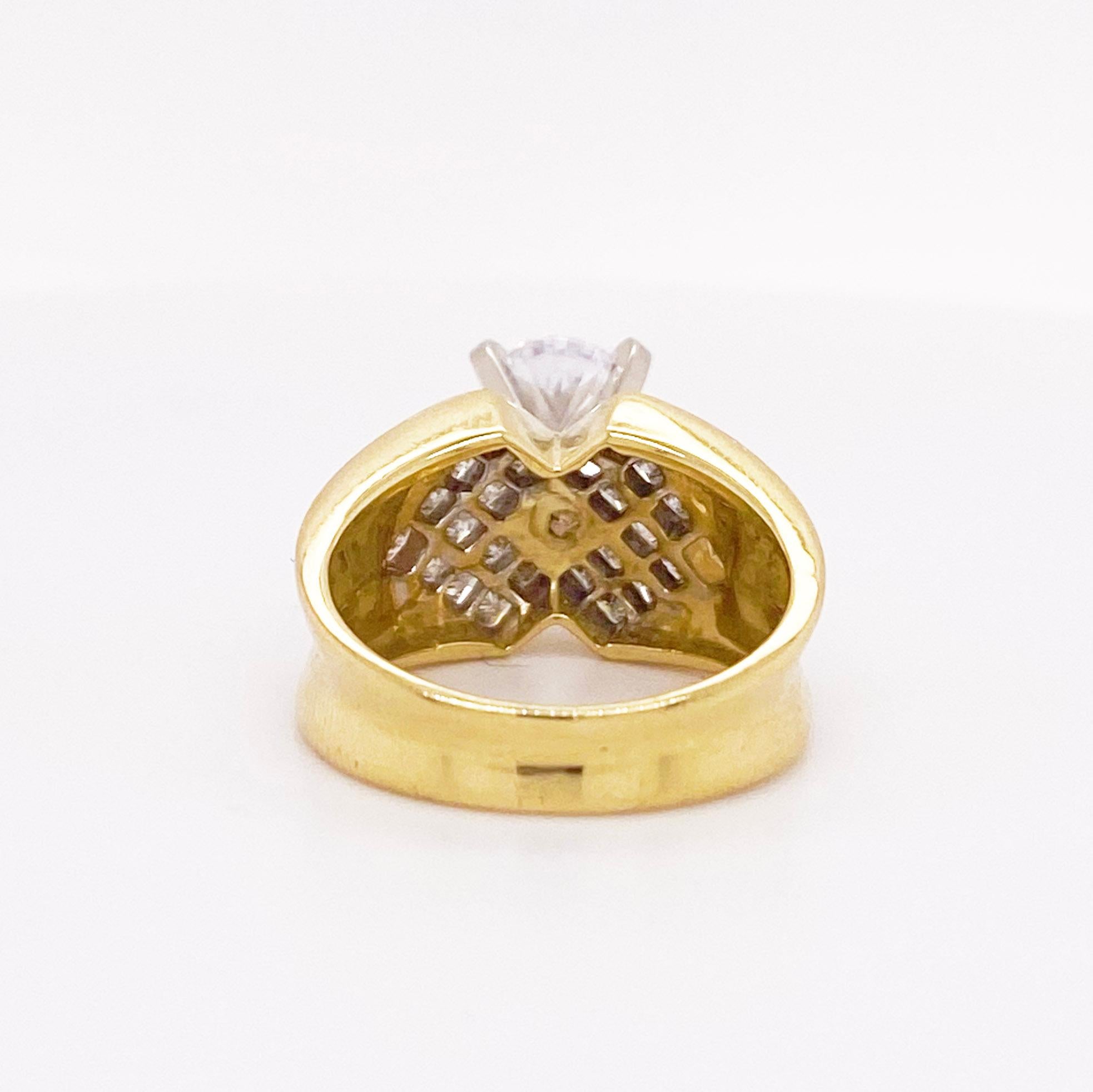 Contemporain Bague de fiançailles semi-montée de diamants avec zirconia cubique ovale, or 18 carats, style vintage en vente