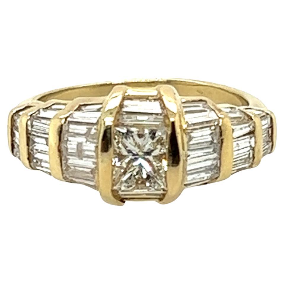 Diamond Engagement Ring 3.20ct Princess F-G/VS 14K Baguette Crown Quad For Sale