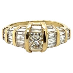 Bague de fiançailles diamant 3.20ct Princesse F-G/VS 14K Baguette Crown Quad