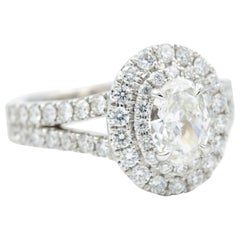 Diamond Engagement Ring .70c Carat Oval F SI1 GIA Double Diamond Halo Setting
