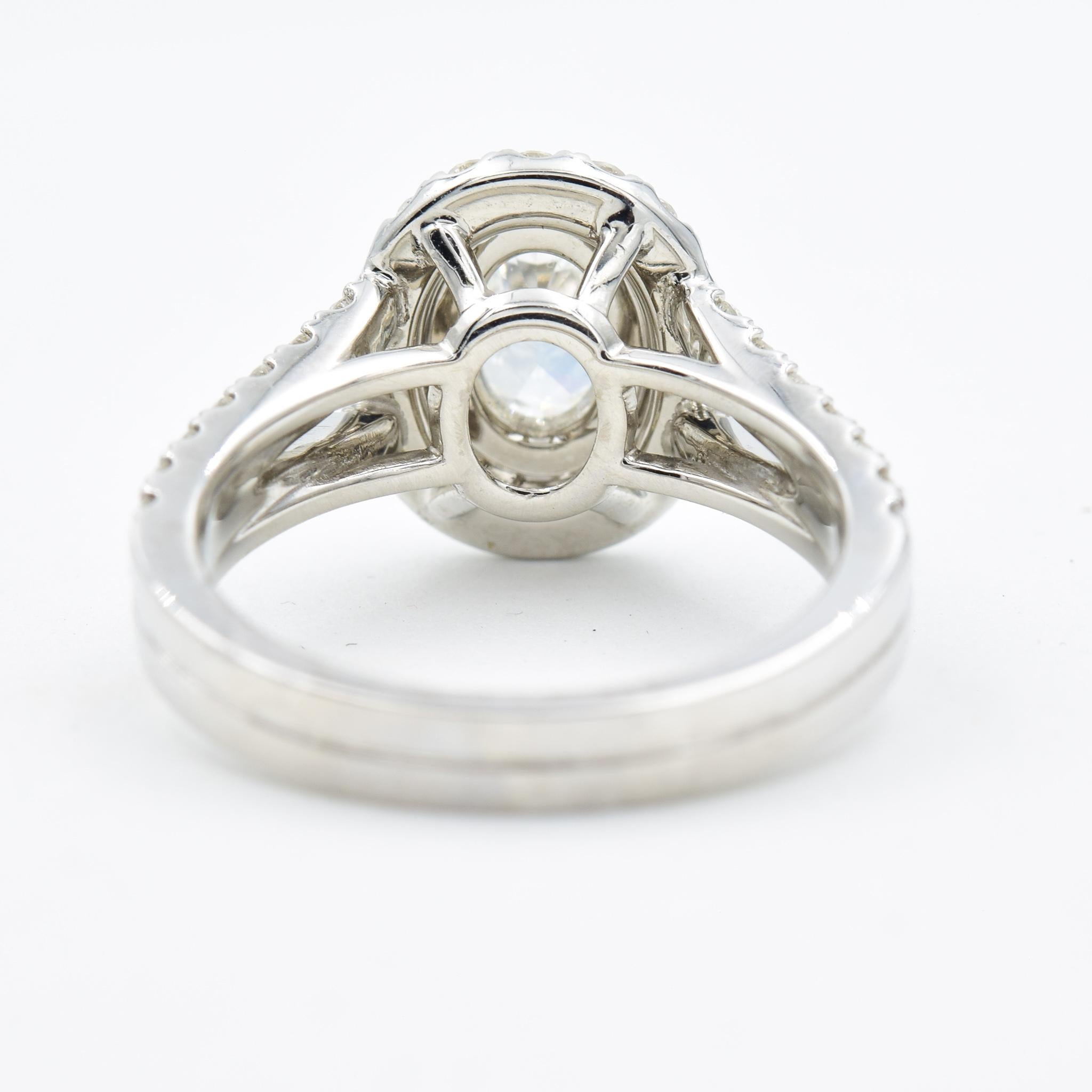 Women's or Men's Diamond Engagement Ring .70c Carat Oval F SI1 GIA Double Diamond Halo Setting