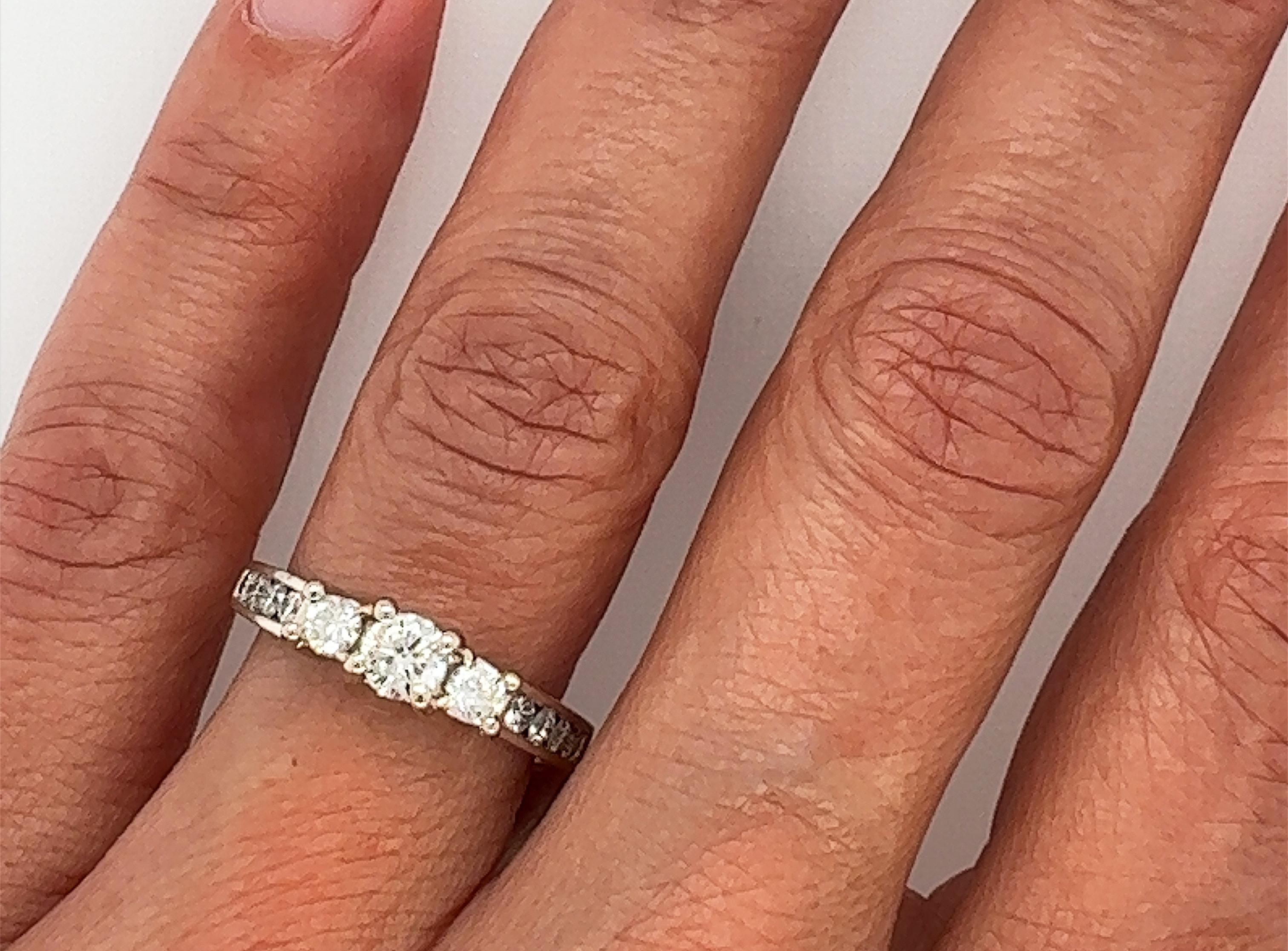 Diamond Engagement Ring .80ct Round Brilliant 3 Stone Wedding Ring Set New 14K For Sale 2