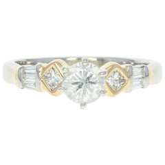 Diamond Engagement Ring, 900 Platinum and 18 Karat Gold Round Cut 1.01 Carat